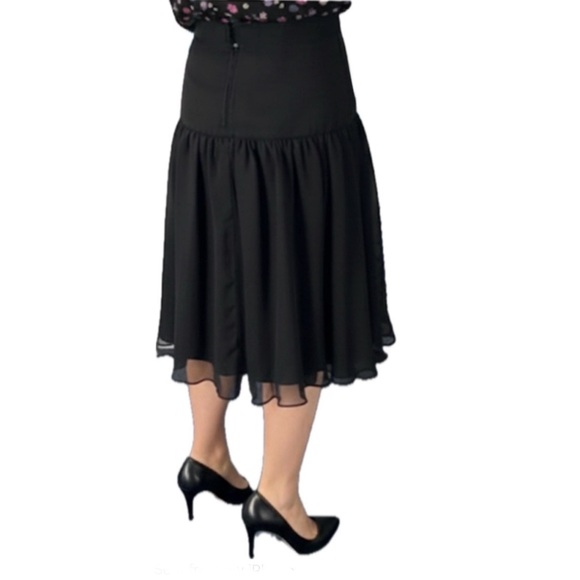 🆕 Vintage 90s Black Wool-Blend & Chiffon Midi Skirt – Classic Boutique Chic - Picture 6 of 13